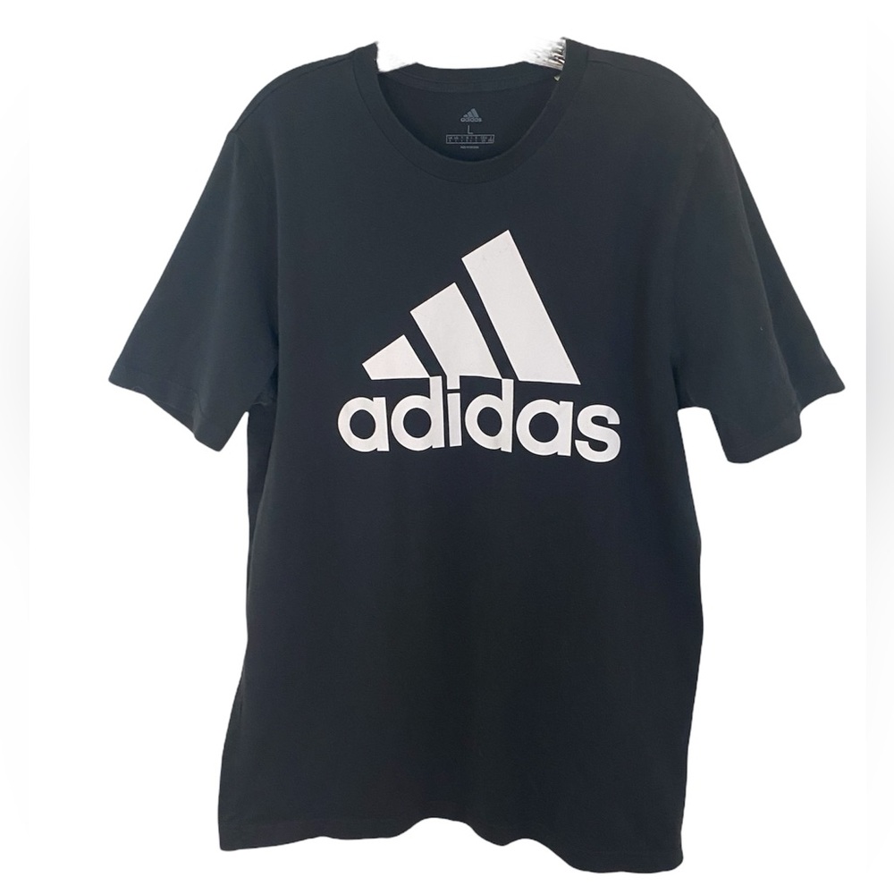 Adidas Black T-Shirt with White Logo Men Size Large